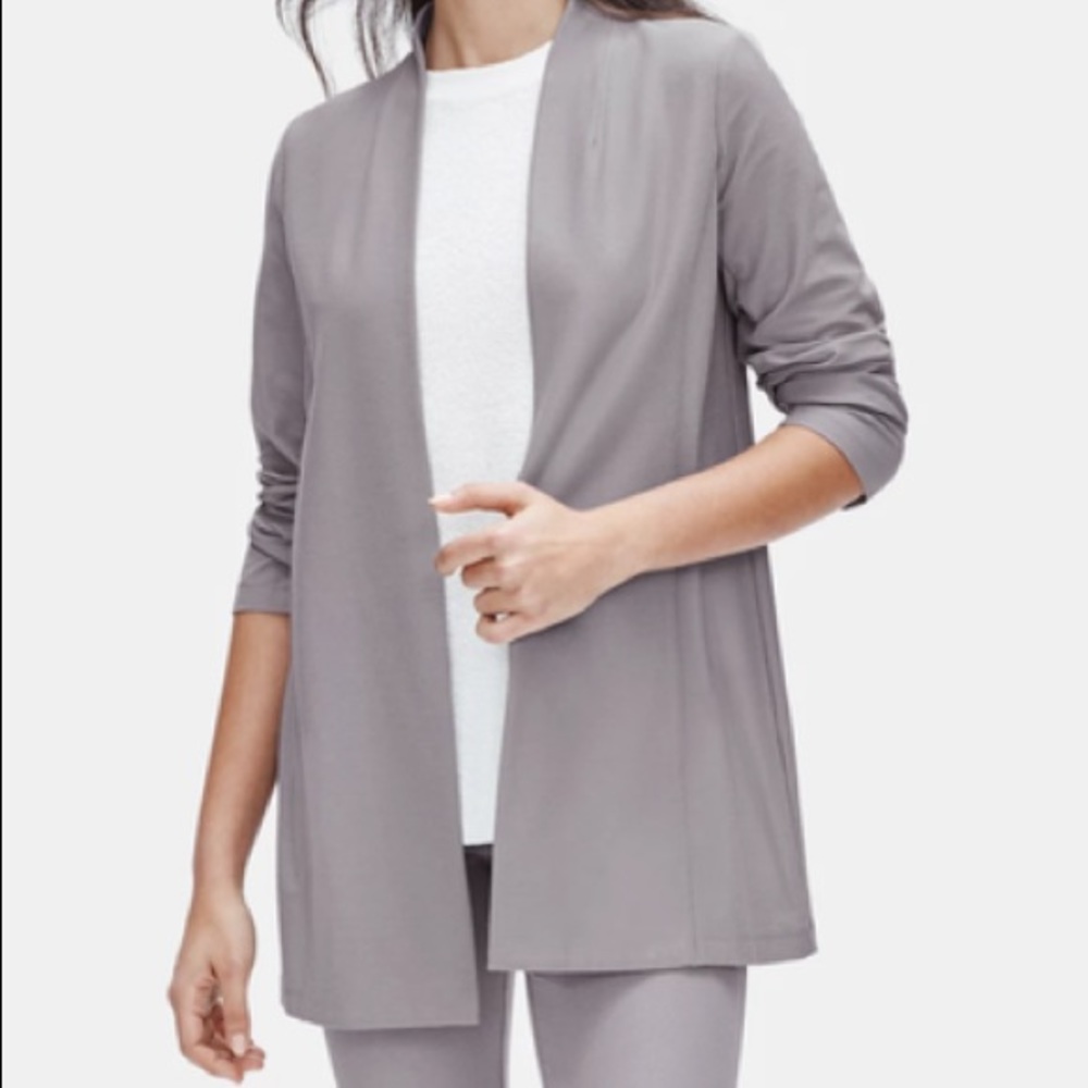 NWT Eileen Fisher Lightweight Washable Stretch Crepe Long Jacket Gray XL